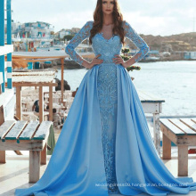 Sheer Bateau Neck Beaded Lace Appliques Long Sleeves Mermaid Women Detachable Luxury Sexy Prom Dress 2019 Evening Gown